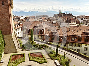 Skyline of Lausanne with Saint-Francois Church, Lausanne, Vaud,