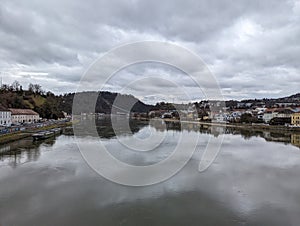 Skyline of Linz on a cloudy day, Austria