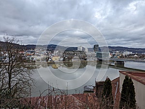 Skyline of Linz on a cloudy day, Austria