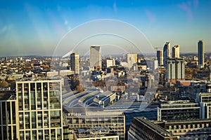 Skyline of london city from the air and top down view