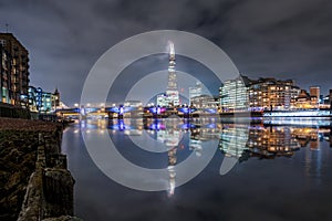 The skyline of London seen from the Thames bank