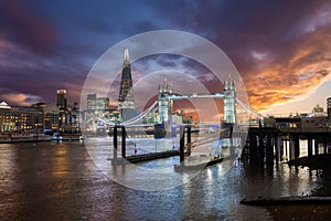 The skyline of London after sunset