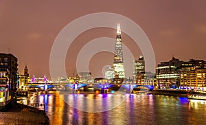 Skyline of London with the Thames river