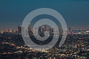 Skyline of Los Angeles in the evening in California, USA