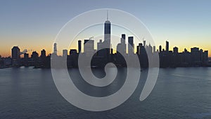 Skyline of Lower Manhattan, New York at Morning Twilight. Aerial View