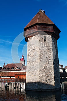 The skyline of Lucerne, Chapel Bridge, capital of Canton of Lucerne, Central Switzerland, Europe