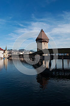 The skyline of Lucerne, Chapel Bridge, capital of Canton of Lucerne, Central Switzerland, Europe