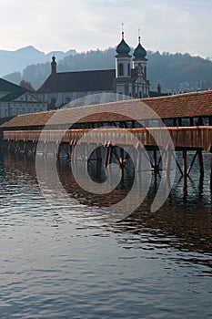 The skyline of Lucerne, Chapel Bridge, capital of Canton of Lucerne, Central Switzerland, Europe