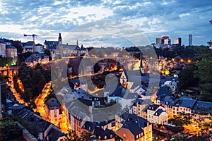The Skyline of Luxembourg City at night.