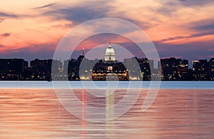 Skyline of Madison Wisconsin at dusk