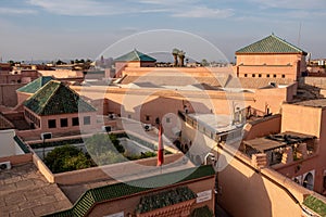 Skyline of the Madrassa Ben Youssef in the medina of Marrakech in Morocco