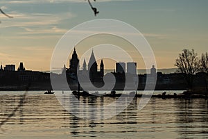 Skyline of Mainz at rhine river in Germany