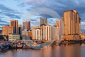 Skyline of Manila behind Pasig river, Philippine