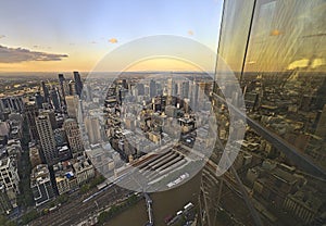 The skyline of Melbourne photographed from the skydeck