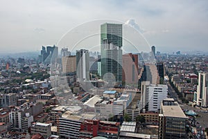 Skyline in Mexico City, aerial view of the city