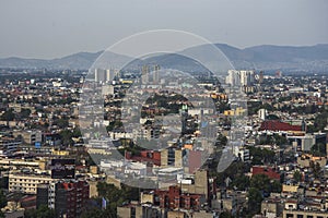 Skyline in Mexico City, Reforma aerial view at sunset time