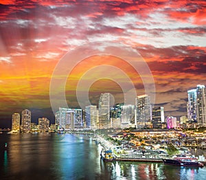 Skyline of Miami at sunset, Florida