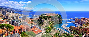 Skyline of Monaco with Prince Palace, old town and port photo