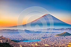 Skyline of Naples, Mount Vesuvius in background, Italy made with Generative AI