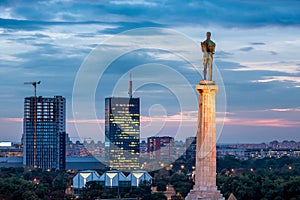 Skyline of New Belgrade Novi Beograd seen by night from the Kalemegdan fortress