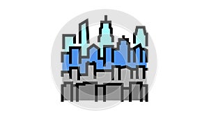 skyline new york color icon animation