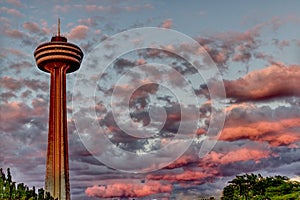 Skyline in Niagara Falls with a cloudy sky