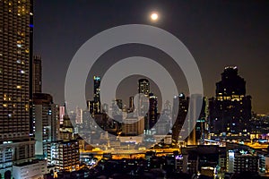 Skyline at night in Bangkok, Thailand.