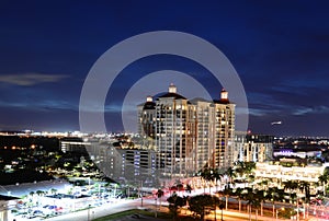 Skyline at Night in Downtown West Palm Beach, Florida