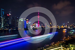 Skyline night view on Pudong New Area, Shanghai.