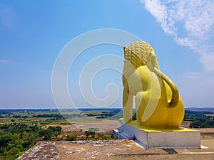 Skyline of odisa and golden lion statue at theview point of dhauli shanti stupa at odisha,India