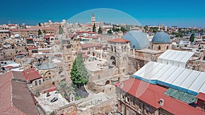 Skyline of the Old City in Jerusalem with historic buildings aerial timelapse, Israel.