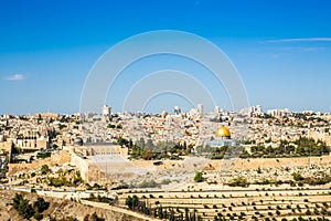 Skyline of the Old City at Temple Mount in Jerusalem, Israel.