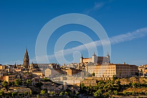 Skyline of the old city of Toledo on the hill where the Old Cathedral and the Alcazar stand