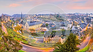 Skyline of old town Luxembourg City from top view