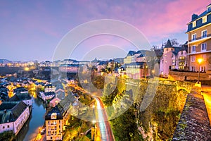 Skyline of old town Luxembourg City from top view