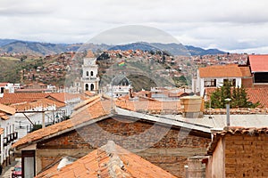 Skyline over Sucre, bolivia. Aerial view over the capital city