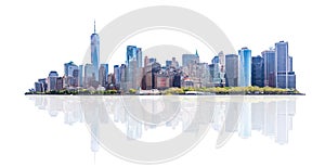 Skyline panorama of downtown Financial District and the Lower Manhattan in New York City, USA. isolated on white