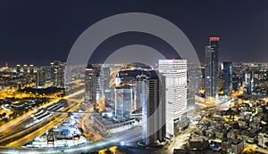 Skyline Panorama Of Tel Aviv And Ramat Gan at Night