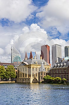 Skyline with the parliament and office buildings in Den Haag