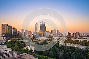 Skyline of perth cbd at dusk