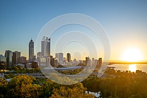 Skyline of perth at night in western australia