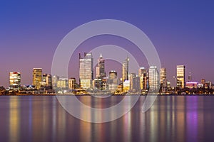 Skyline of perth at night in western australia