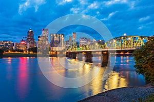 Skyline of Portland Oregon at Dusk