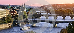 Skyline of Prague over Vlatava river