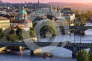 Skyline of Prague over Vlatava river