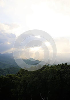 Skyline, rainbow, lover locks and satelite from top of mountain Moiwa, Hokkaido, Japan