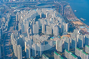 Skyline of residential buildings at Jamsil and Sincheondong districts in Seoul, Republic of Korea