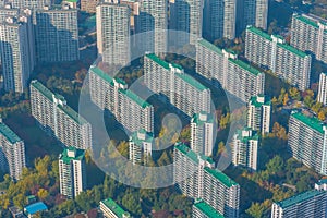Skyline of residential buildings at Jamsil and Sincheondong districts in Seoul, Republic of Korea