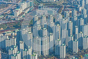 Skyline of residential buildings at Jamsil and Sincheondong districts in Seoul, Republic of Korea