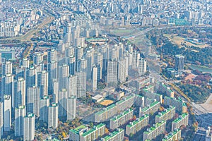 Skyline of residential buildings at Jamsil and Sincheondong districts in Seoul, Republic of Korea